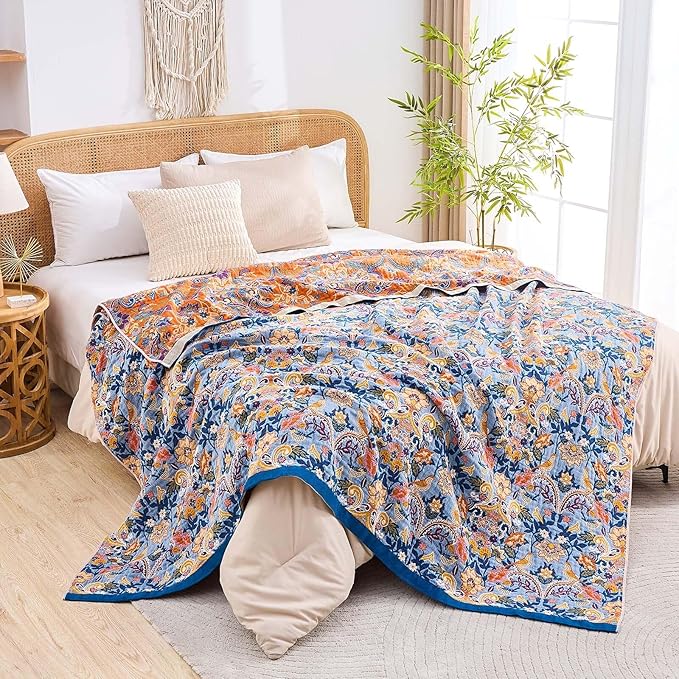 Boho Throw Blanket for Bed, 100% Cotton Soft Rustic Quilt Fall Blanket - Image 6