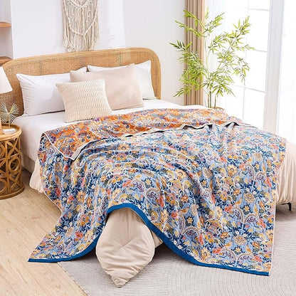 Boho Throw Blanket for Bed, 100% Cotton Soft Rustic Quilt Fall Blanket - Image 6