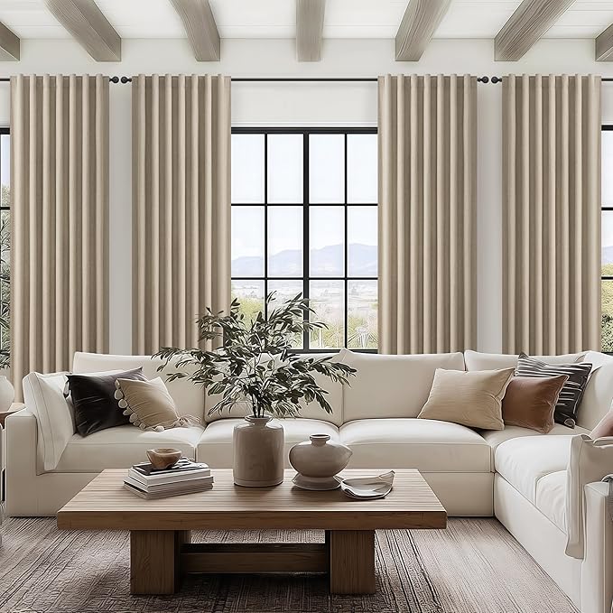 GreyBeige 108 Inch Curtains 2 Panel Set Burg Modern Decorative Dark Out Curtains - Image 6