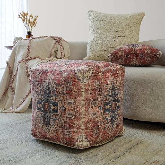 LR Home Vintage Medallion Indoor Medium Pouf Ottoman | Polyester Pouf by L.+R.+Resources%2C+Inc.