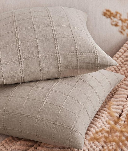 ZeeMart Linen Checked Throw Pillow Covers Set of 2, 24x24 Inch Allover Grid by ZEEMARTONLINE