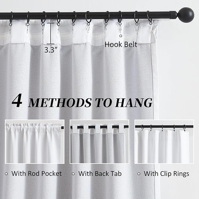 KEQIAOSUOCAI Linen White Sliding Door Curtains 102 Inches Long, 100% Blackout - Image 3