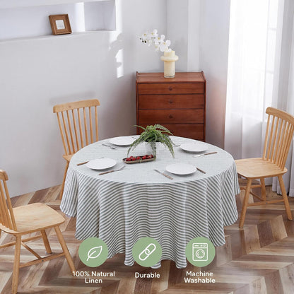 100% Yarn-Dyed Linen Round Tablecloth 70Inches for Dinners, Parties, Easter, Halloween, Camping,Thanksgiving. Machine Washable, 6-8 Seats, 70''(Round), Sage Green Stripe