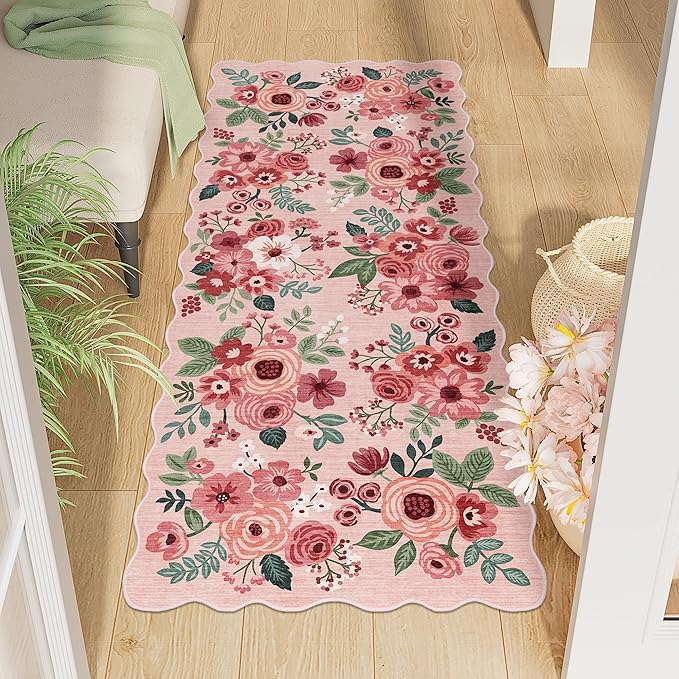 DUKINO 2x5 Washable Runner Rugs, Non Slip Floral Print Entryway Rug by DUKINO