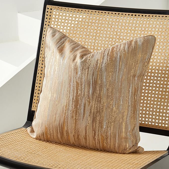 THE-TINOART Gold & Silver Striped Jacquard Pillow Cover 20x20 Inch - Image 5