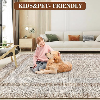 GarveeHome 9x12 Large Modern Brown Area Rug Distressed Bordered Rug Soft Non - Image 5