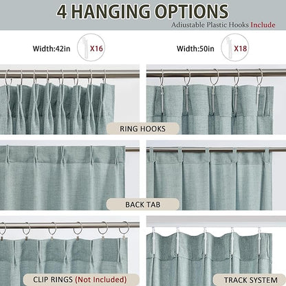 Light Blue Linen Pinch Pleat Curtains 45 Inches Long Pleated Semi Sheer - Image 2