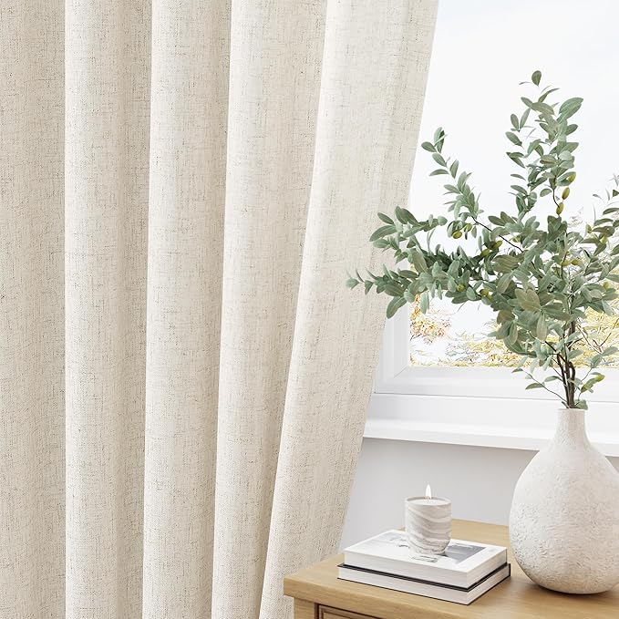 Cream Beige Pinch Pleat Linen Curtains 120 Inch Length 2 Panels Set - Image 3