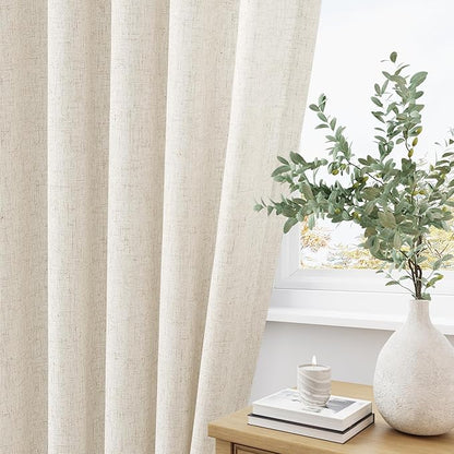Cream Beige Pinch Pleat Linen Curtains 90 Inch Length 2 Panels Set - Image 6