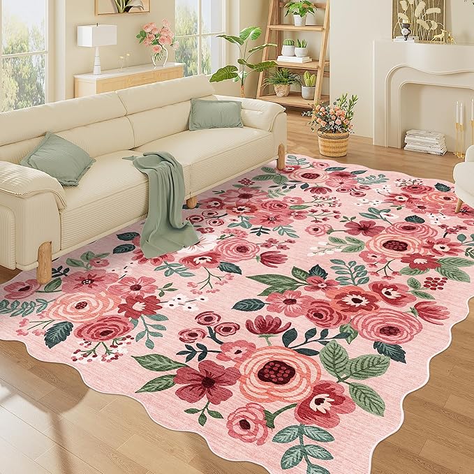 DUKINO 6x9 Area Rug, Floral Washable Rugs by DUKINO