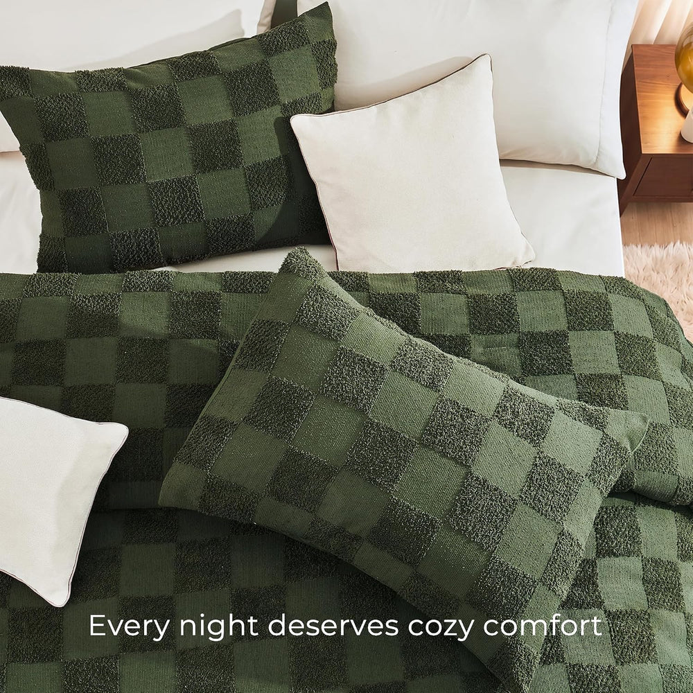 Full Comforter Set-3 Pieces Soft Boho Tufted Bed Checkered Bedding