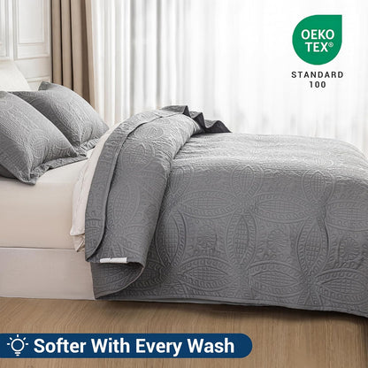 sherest queen quilt bedding set - gray soft, side view