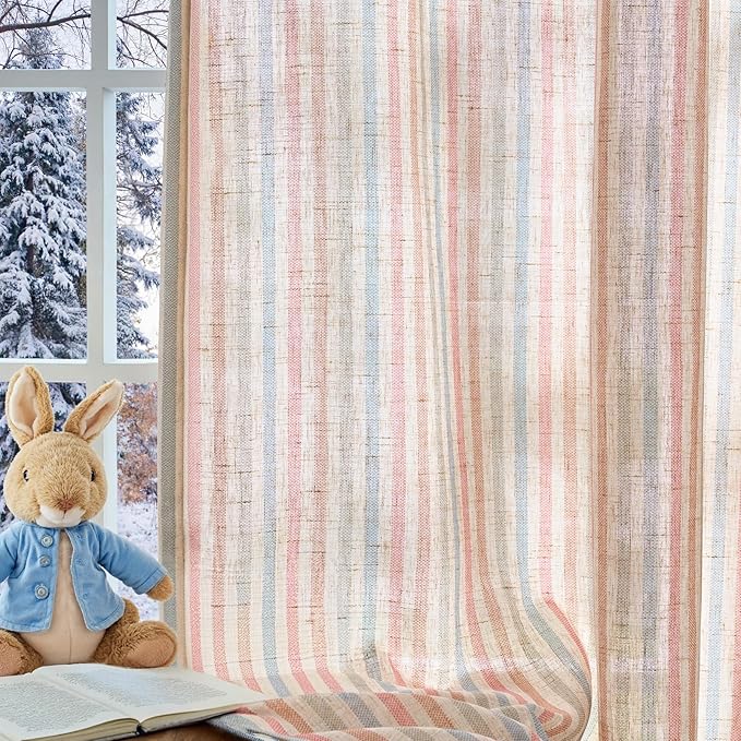 Vangao Linen Striped Nursery Curtains Boho Tickingstripe Light Filtering Window - Image 8