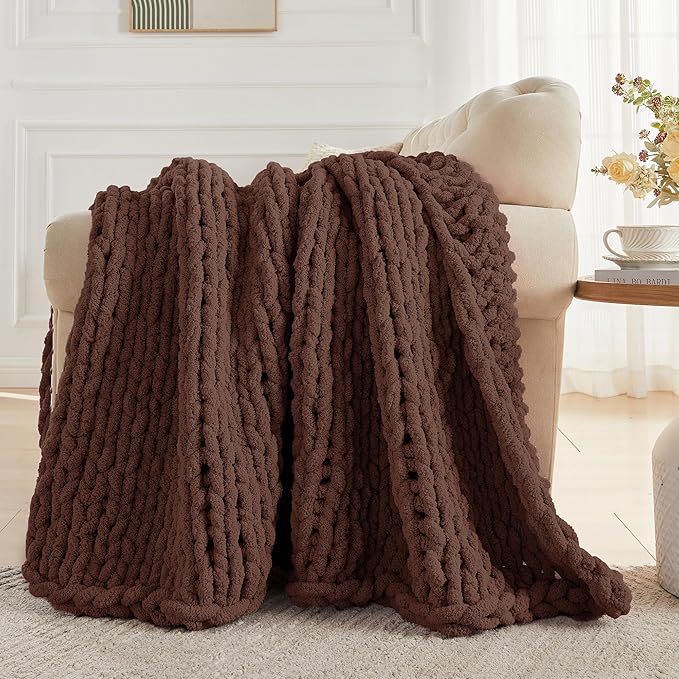 Carriediosa Chunky Knit Throw Blanket 50" X 60", 100% Hand Made Large Chenille - Image 5