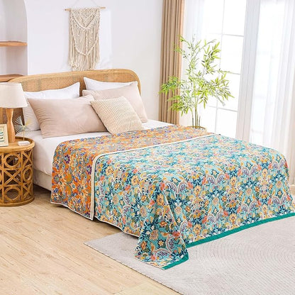 Boho Blanket Throw Quilt, 100% Cotton Soft Light Weight Throw Blankets - Image 7