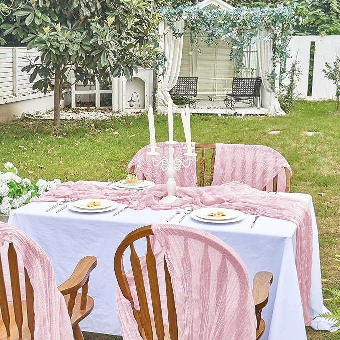 IVAPUPU 1 Pcs Cheesecloth Table Runner - 10ft Pink Boho Gauze Cheese Cloth - Image 7