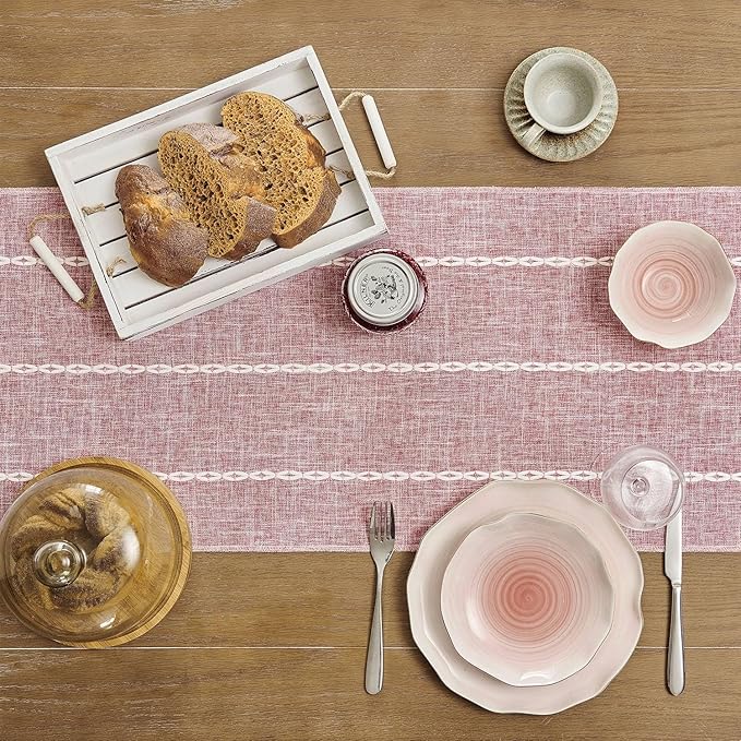 ZeeMart Farmhouse Braided Striped Table Runner, Rustic Pink Table Runners 36 - Image 4