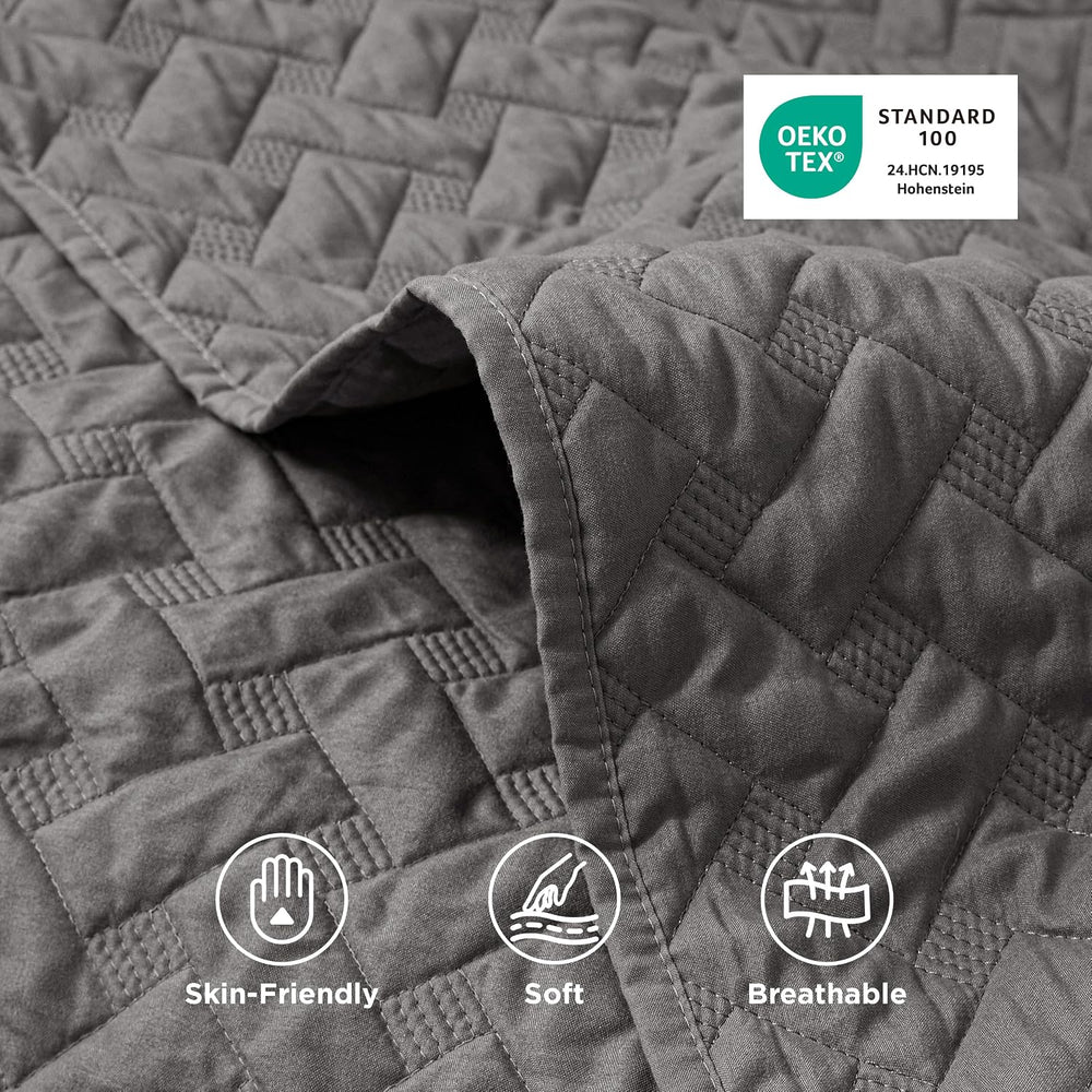 Bedsure Quilts King Size - Grey Bedspreads King Size with Basket Weave Patter...