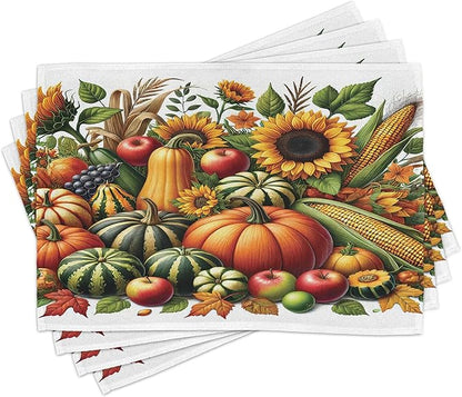 Ambesonne Fall Place Mats Set of 8, Pumpkins Apples and Sunflowers Harvest Time by Ambesonne
