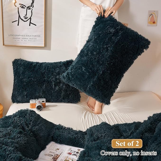XeGe Faux Fur Throw Pillow Cases, Plush Shaggy Ultra Soft Pillow Covers - Image 2