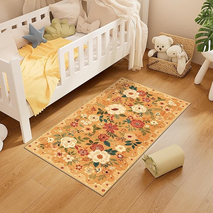 DUKINO 2x4 Rug for Entryway, Washable Kitchen Floral Runner Rug - Image 2