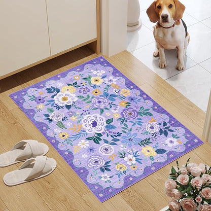 DUKINO 2x3 Rugs for Entryway, Floral Indoor Washable Door Mat, Non Slip Boho - Image 2