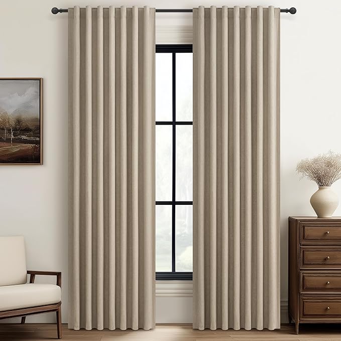 100% Blackout Curtains 84 Inch Length 2 Panels Set Farmhouse Style by QJMYDECO