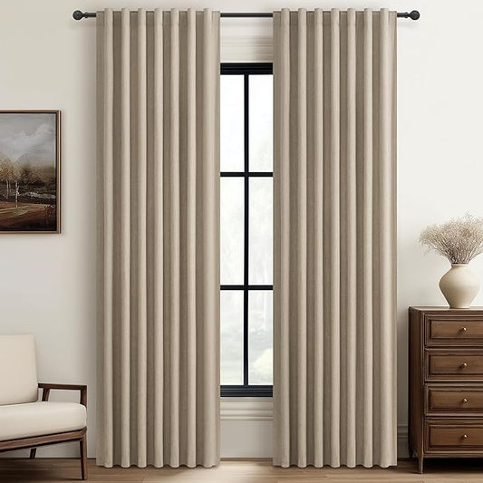 100% Blackout Curtains 84 Inch Length 2 Panels Set Farmhouse Style by QJMYDECO