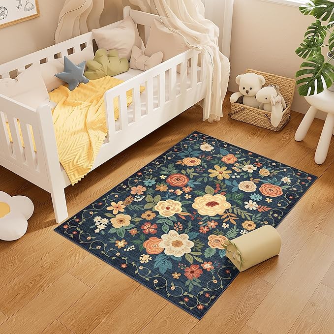DUKINO 3x4 Area Rug, Lightweight Non Slip Washable Floral Rug, Indoor Low Pile - Image 4