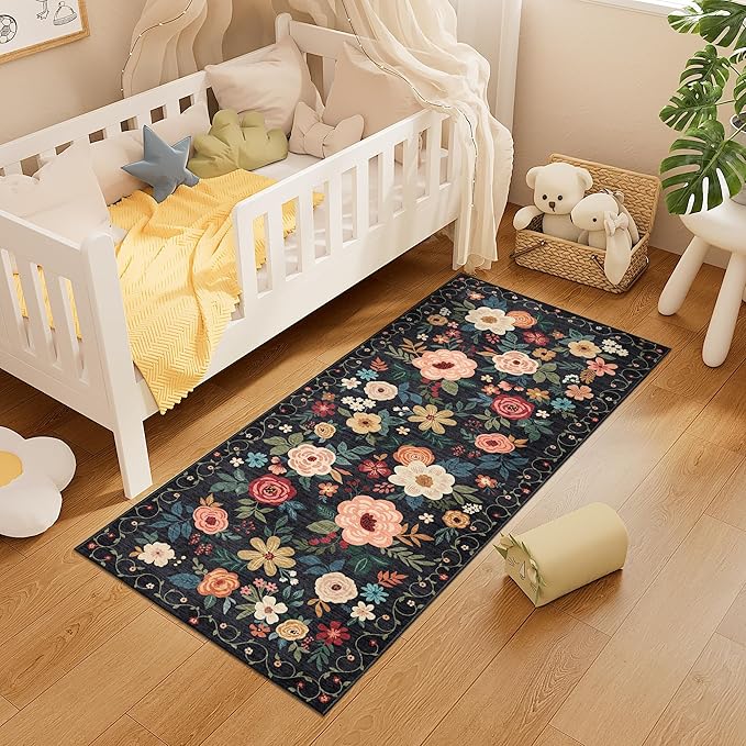 DUKINO 2x5 Runner Rug for Hallway, Washable Kitchen Floral Runner Rug - Image 3