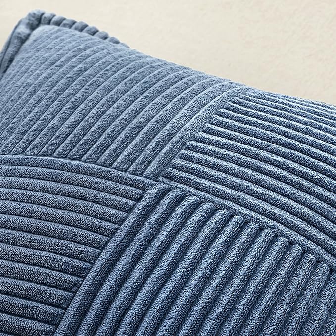 MIULEE Blue Corduroy Lumbar Pillow Covers 12x20 Inch 12x20 Inch - Image 5