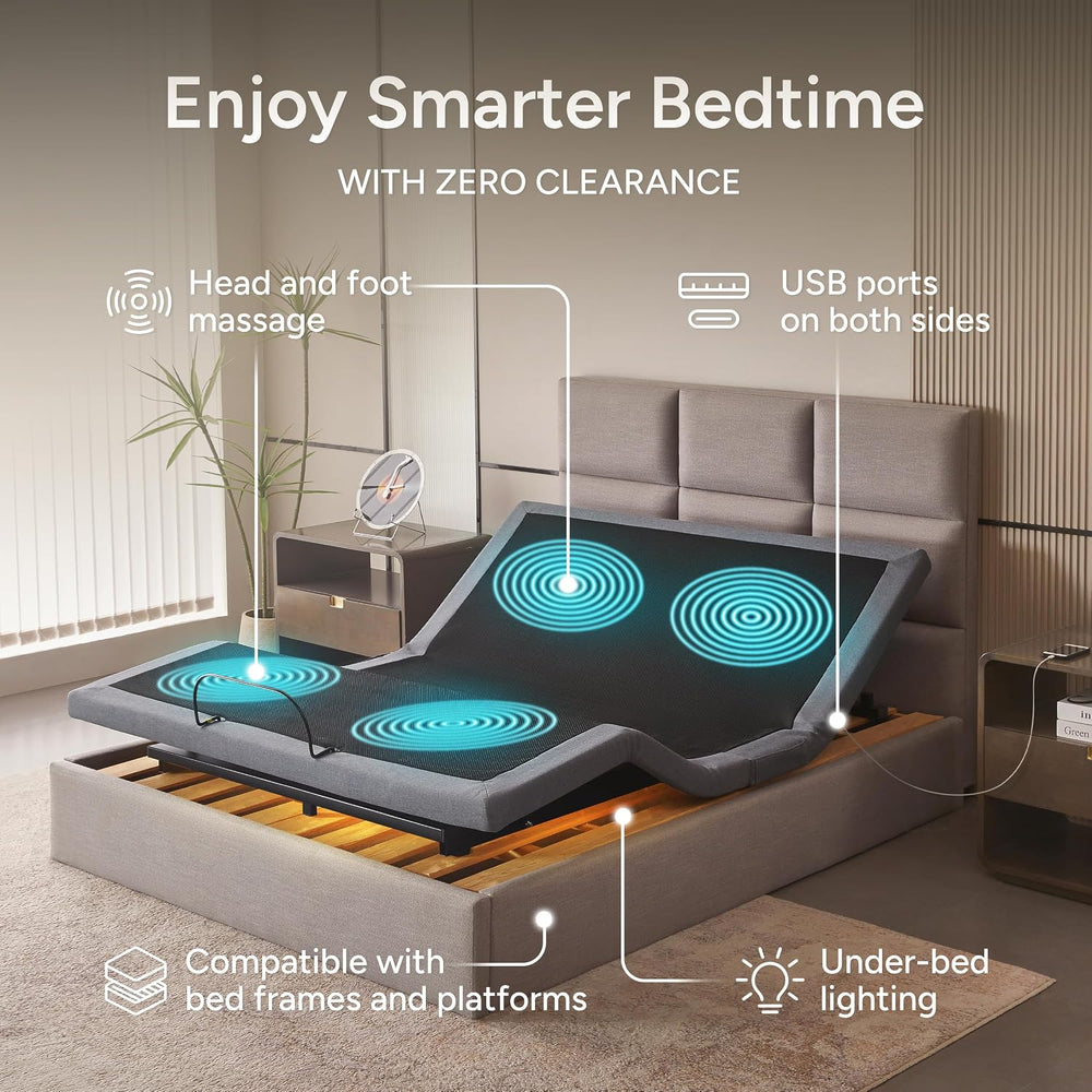 SFE Full Size Adjustable Bed Frame - Zero Clearance Smart Frame, Electric Mas...