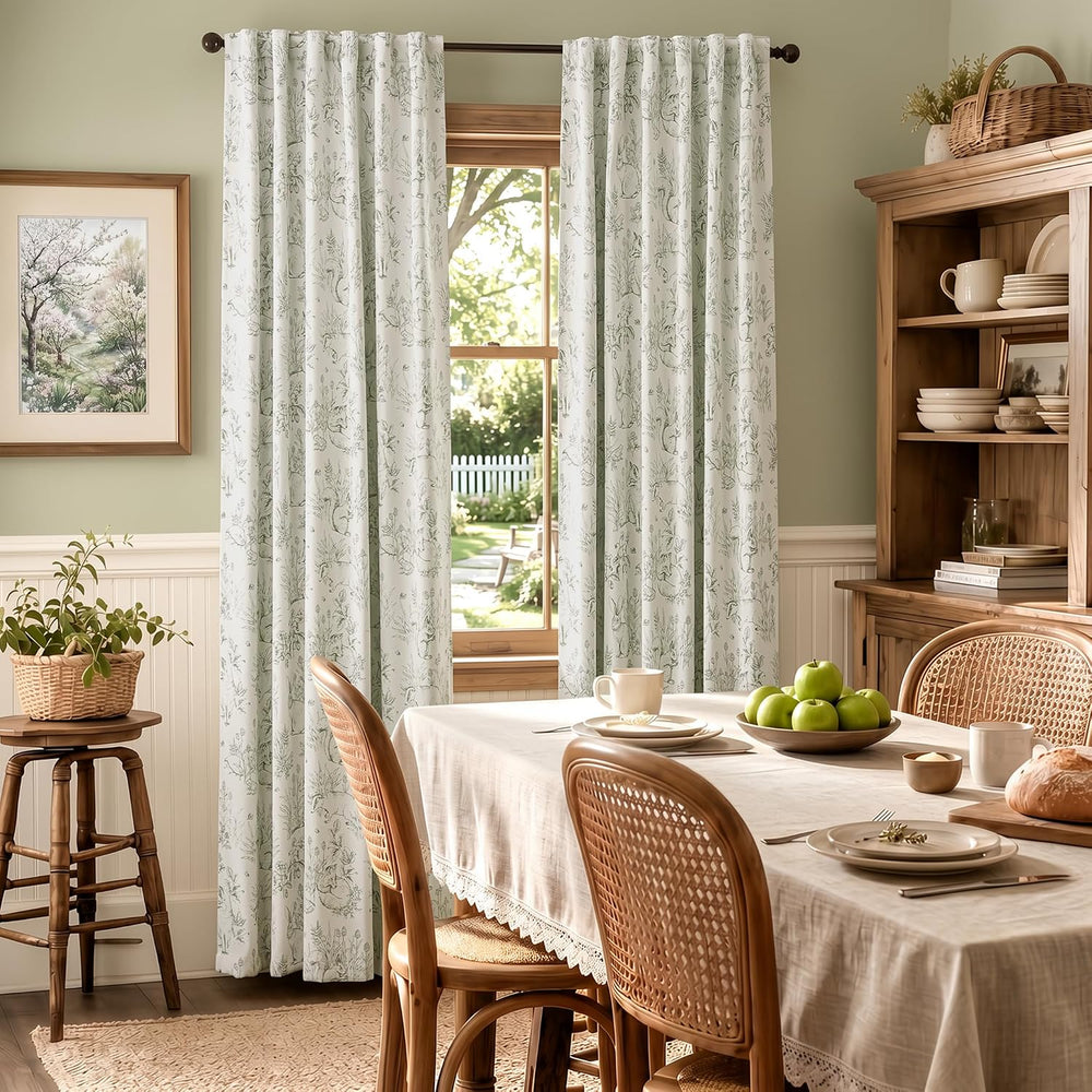 jinchan Green Blackout Curtains 84 Inch Woodland Back Tab 2 Panels