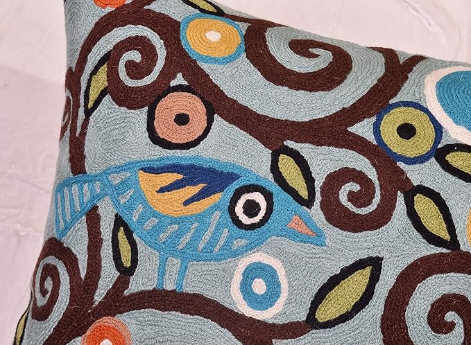 Tree of Life Birds Pillow Cover Teal Blue Floral Pillowcase Botanical Floral - Image 6