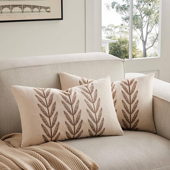 100% Cotton Farmhouse Leaves Lumbar Throw Pillow Covers Set of 2, 12x20 Inch by Unknown