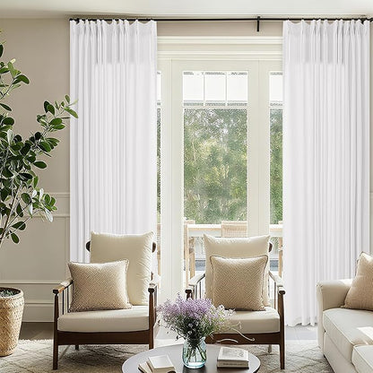 72 Inch Wide 102 Inch Long Sheer White Linen Boho Pleated Curtains - Image 2