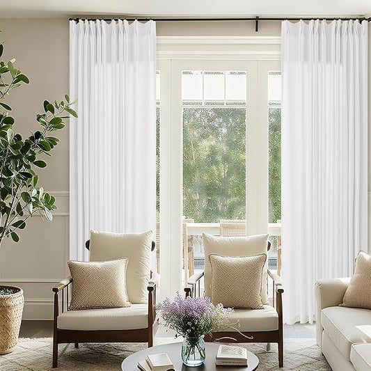 Pinch Pleat Extra Wide 72 x 108 Inch Linen Curtains by DUKIYO