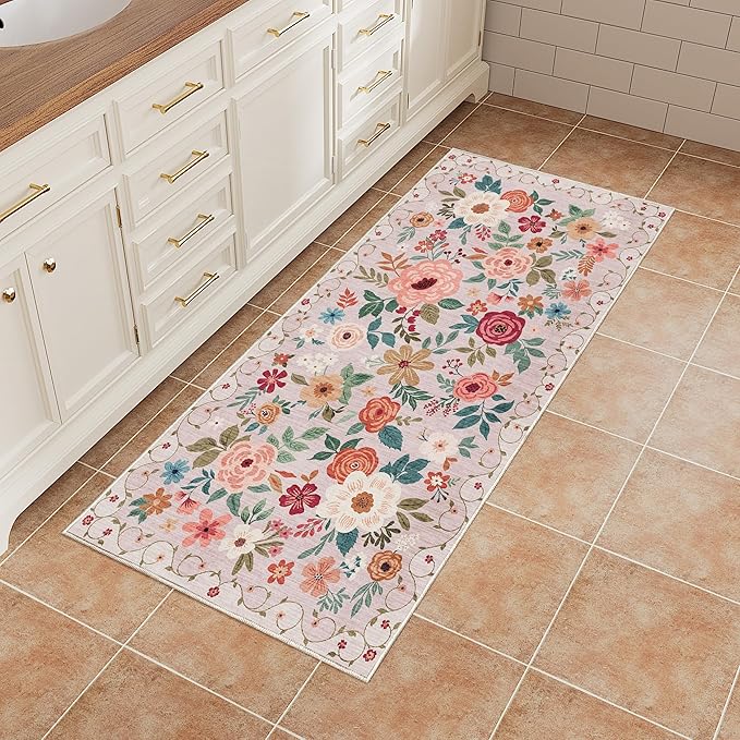DUKINO 2x4 Rug for Entryway, Washable Kitchen Floral Runner Rug - Image 5