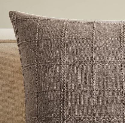 ZeeMart Linen Checked Lumbar Throw Pillow Covers Set of 2, 12x20 Inch Cocoa - Image 2