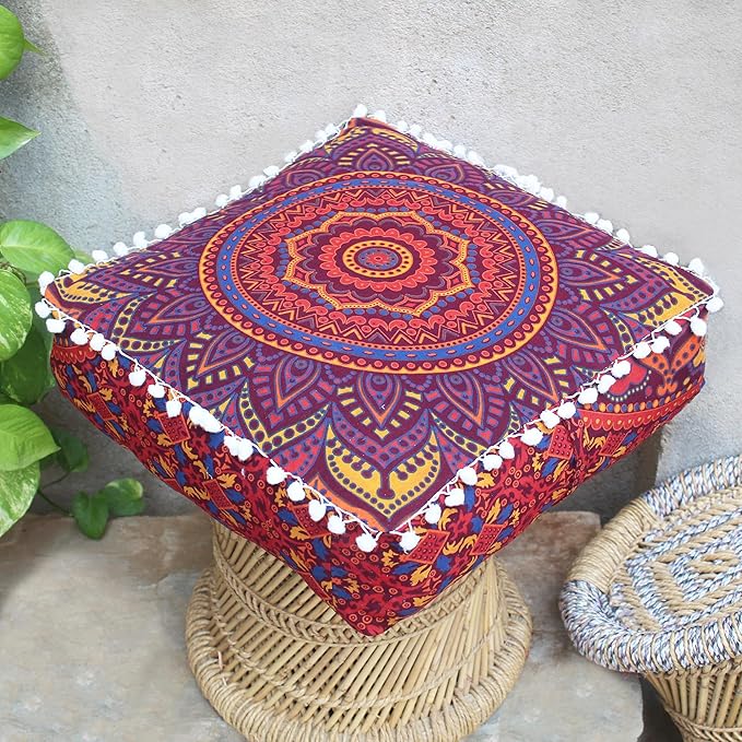 CRAFT KALA Large Hippie Mandala Meditation Floor Ottoman Pillow Cushion Pouf - Image 6