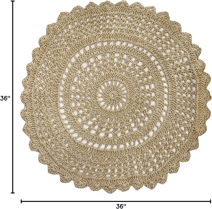 Ramanta Home Jute Handmade Natural Crochet Woven Rug 3 Feet Round, Anti- Slip - Image 2