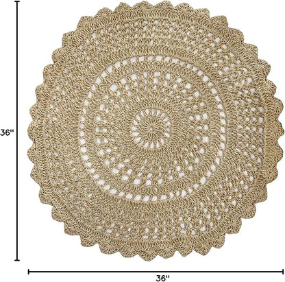 Ramanta Home Jute Handmade Natural Crochet Woven Rug 3 Feet Round, Anti- Slip - Image 2