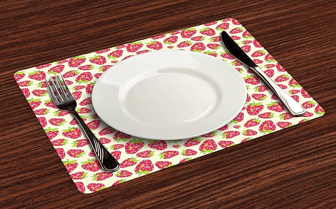 Ambesonne Strawberry Place Mats Set of 4, Tropical Summer Fruit Pattern - Image 2
