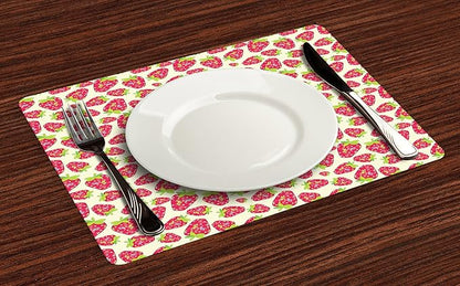Ambesonne Strawberry Place Mats Set of 4, Tropical Summer Fruit Pattern - Image 2