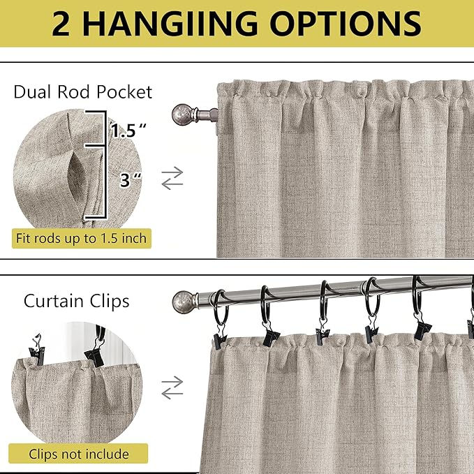 Linen Kitchen Curtains 30 Inch Length 2 Panels, Light Filtering Farmhouse Linen - Image 4