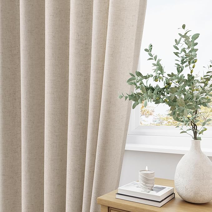 Light Brown Pinch Pleat Linen Curtains 96 Inch Length 2 Panels Set - Image 3