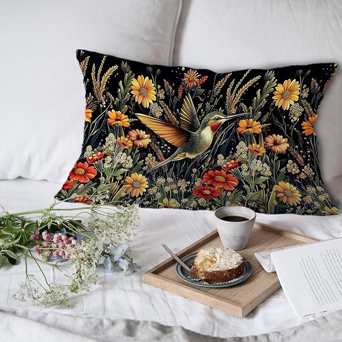 Moody Floral Hummingbird Pillow Covers 12x20 Set of 2, Gifts - Image 6