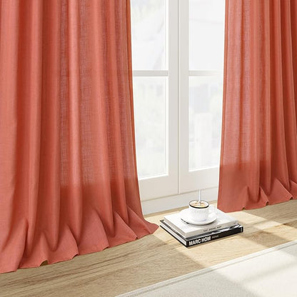Coral Semi Sheer Linen Blend Curtains 120 Inches Long 2 Panels Set Back Tab - Image 6
