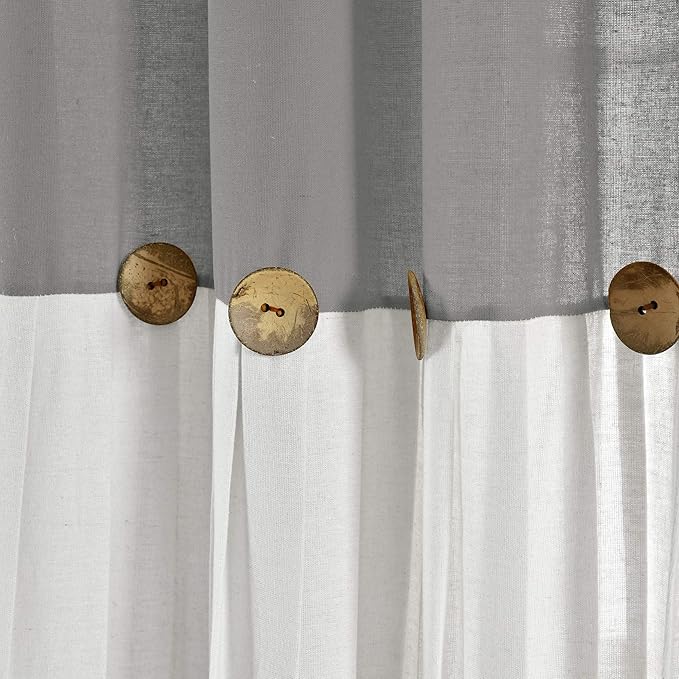 Lush Decor Linen Button Window Curtain Panel, Dark Gray & Off-White, Country - Image 4