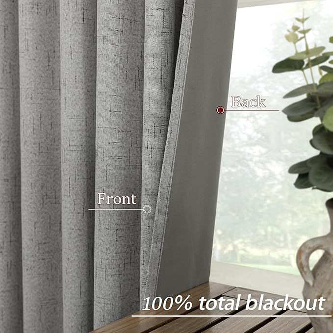 KOUFALL Light Grey Back Tab Linen Blackout Curtains 72 Inch Length - Image 4